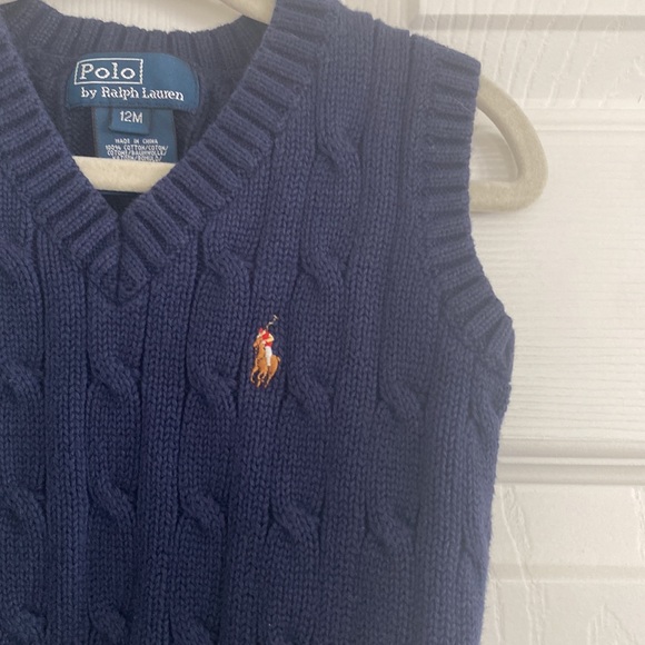 POLO RALPH LAUREN Baby Boys Navy Blue Cable Knit Sweater Vest Size 12 Months - Picture 2 of 3